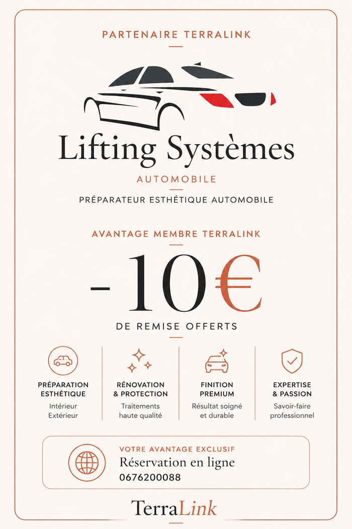 Offre partenaire Lifting Systèmes — -10€ pour les adhérents TerraLink